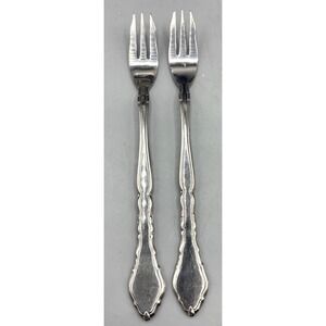 Vtg Set of 2 Stainless Steel Japan Appetizer Dessert Forks Elegant Ornate Handle